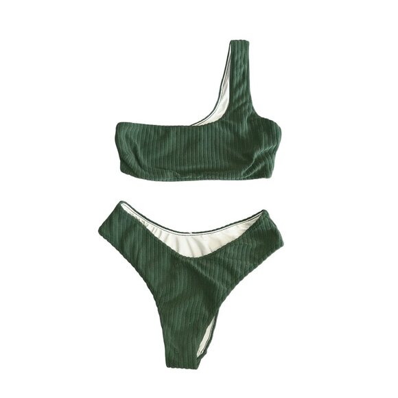 Zulu & Zephyr Forest Towelling One Shoulder Top Curve Brief Bikini Women's 6